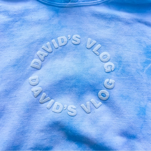 Blue Tie Dye David Dobrik Hoodie Sweatshirt David’s Vlog Size Medium Fanjoy - Picture 2 of 3